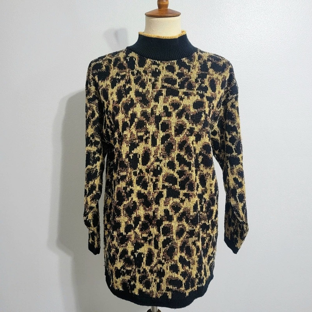 Vintage 80s Metallic Leopard Print Acrylic Sweater